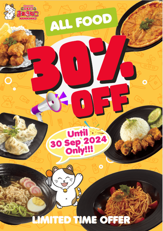 Enjoy 30% Off All Dishes at Karaoke Manekineko Malaysia!