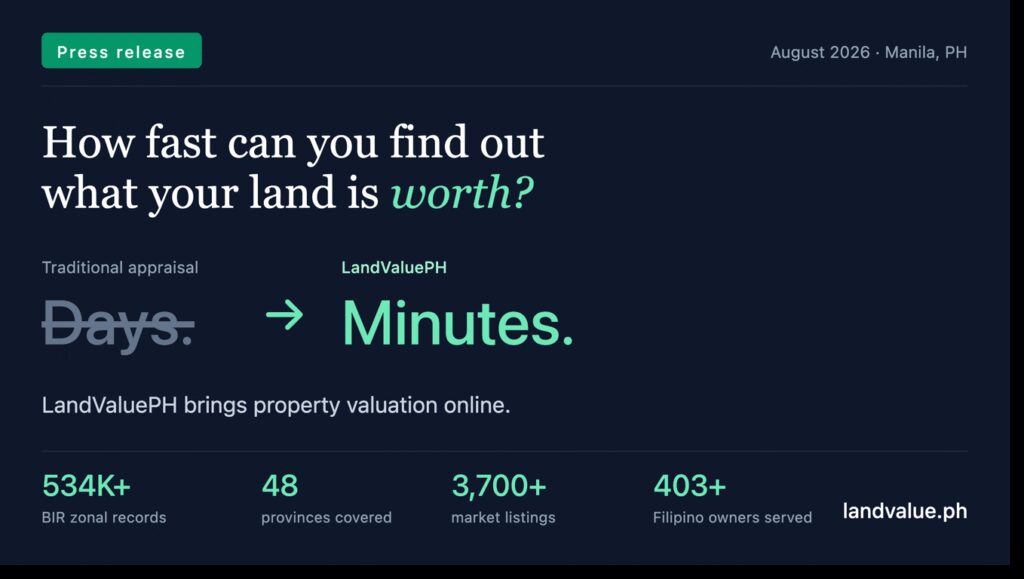 How Fast Can You Find Out What Your Land Is Worth? LandValuePH Brings Property Valuation Online